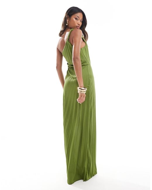 Robe longue plissee a epaule asymetrique torsadee olive ASOS en coloris Vert Lyst