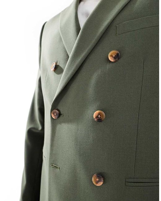 ASOS Smal Double Breasted Colbert in het Green voor heren
