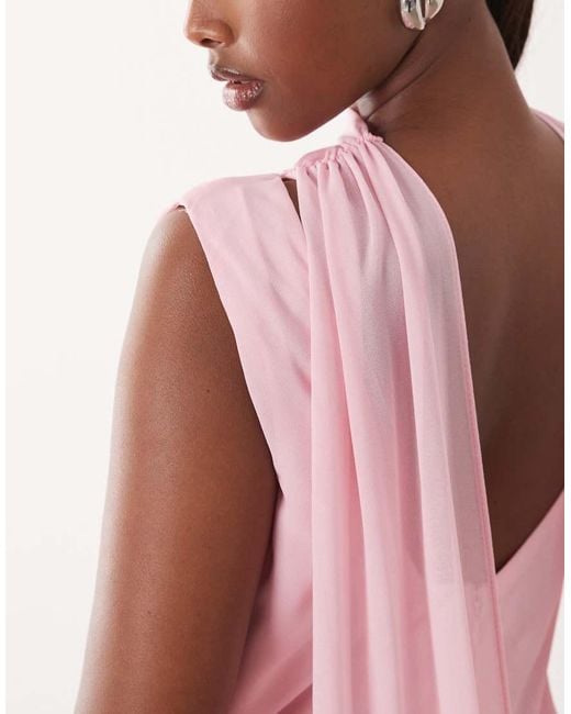 TFNC London Pink Bridesmaids High Neck Chiffon Scarf Detail Maxi Dress