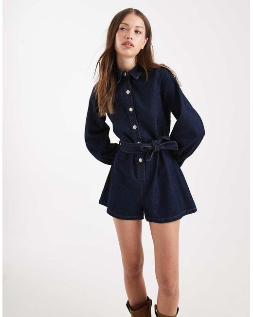 Miss Selfridge Blue Belted Denim Romper