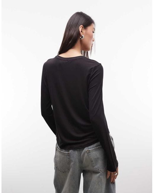 Monki Black Long Fluted Sleeve Jersey Top