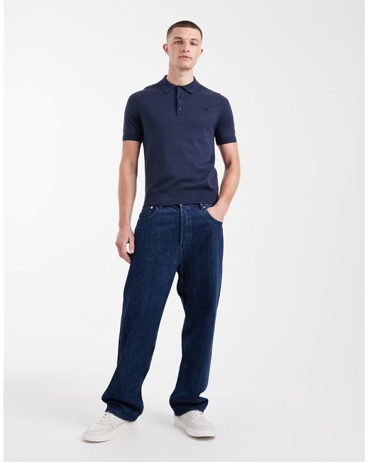 Fred Perry Blue Short Sleeve Knit Logo Polo Shirt for men