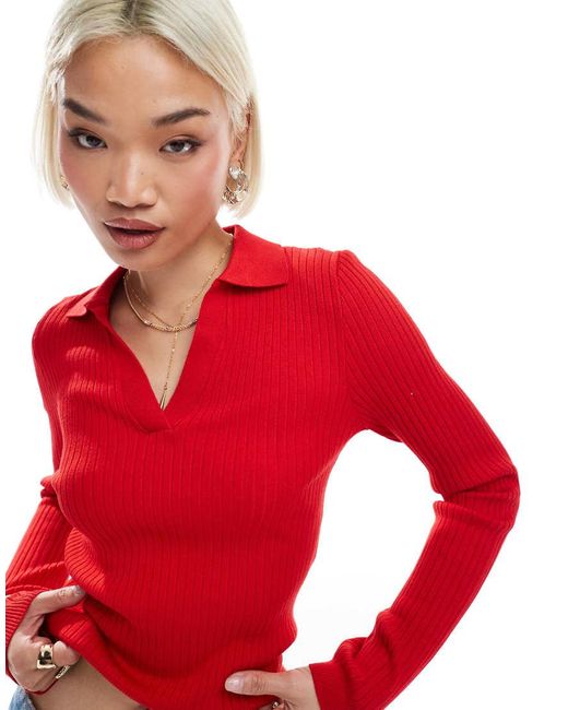 ONLY Red V-neck Polo