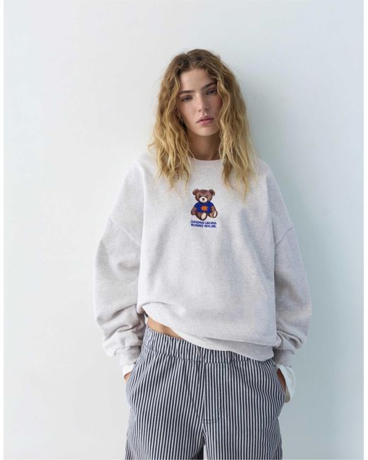 Pull&Bear White – bear – sweatshirt
