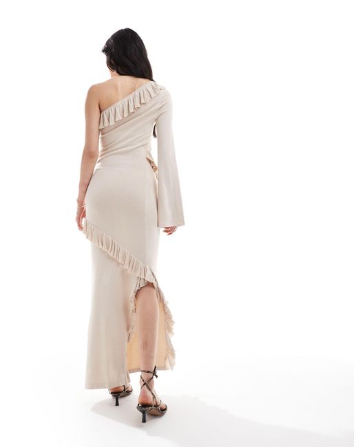 Pretty Lavish Natural Asymmetric Ruffle Knit Maxi Dress