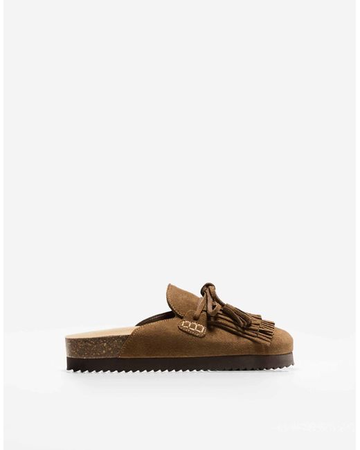 Bershka Brown – flache leder-clogs