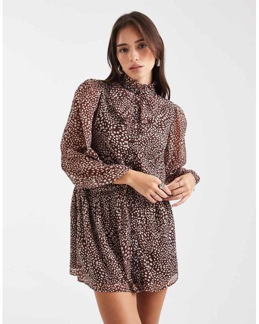 Wednesday's Girl Brown Leopard Print Floaty Mini Dress