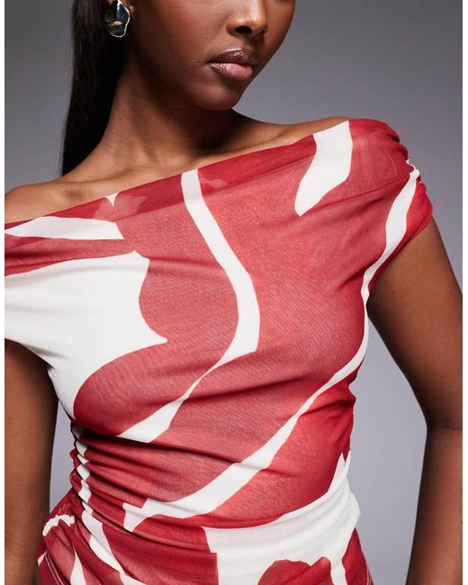 Forever New Red Mimi Off-shoulder Mesh Top