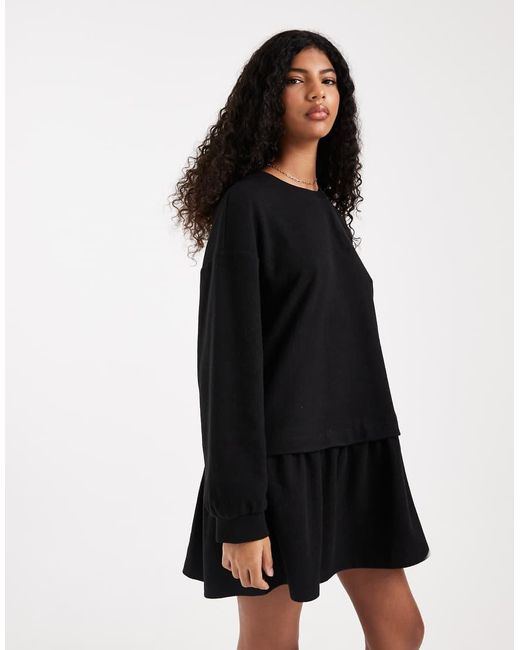 Miss Selfridge Black Brushed Rib Smock Dress With Drop Waist