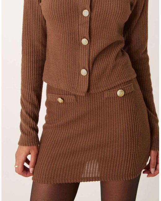 Minifalda Marrón De Canalé Cepillado De (Parte De Un Conjunto) ASOS de color Brown