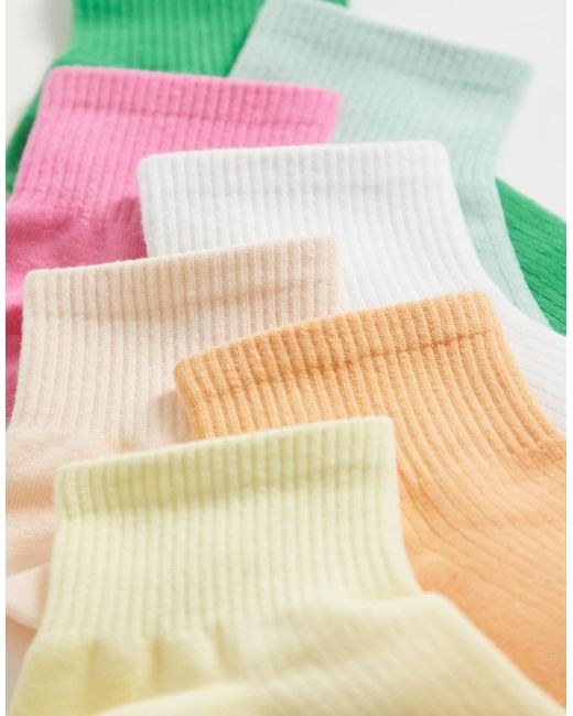 Lindex White 7 Pack Ribbed High Ankle Socks