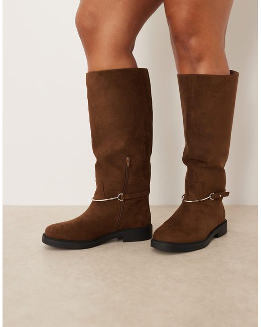 ASOS Brown Curve Cole Flat Riding Knee Boots