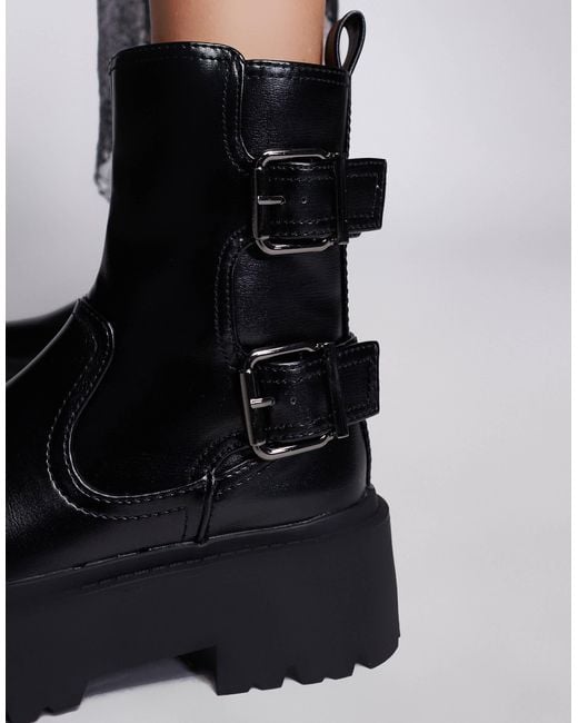 Bottines chunky style motard River Island en coloris Black