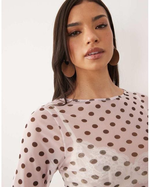 ASOS Brown Printed Mesh Long Sleeve Top