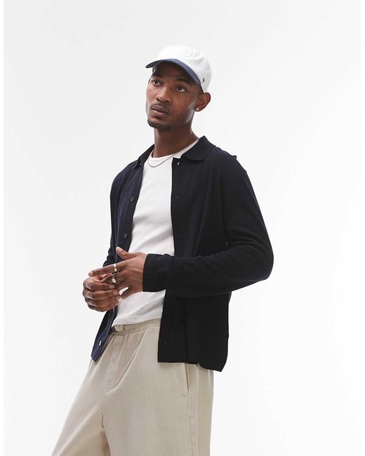 ARKET Blue Knit Cardigan With Button Front And Polo Collar for men
