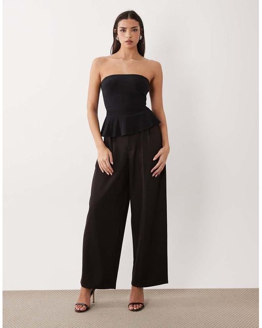 ASOS Black Bandeau Peplum Top With Lace Up Back Detail