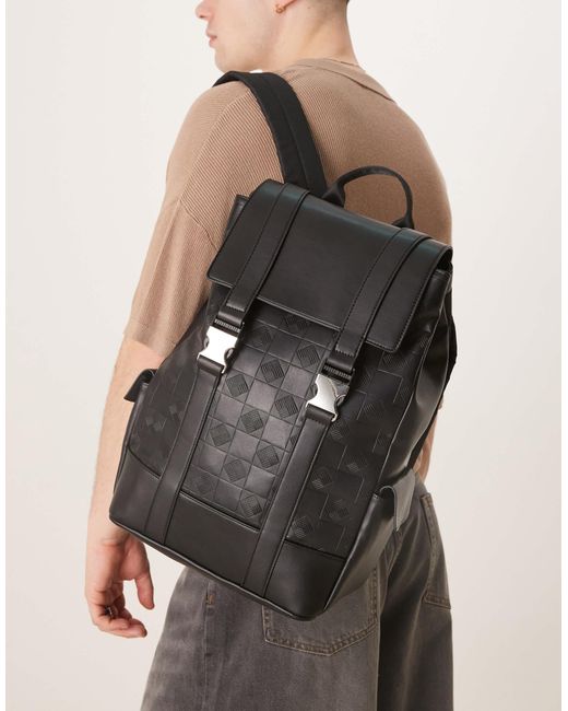 ASOS Gray Faux Leather Monogram Backpack for men