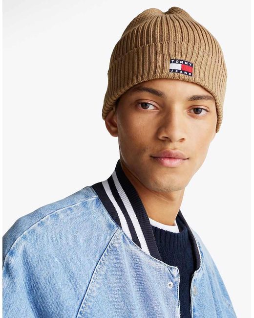 Tommy Hilfiger Brown Heritage Badge Rib-Knit Beanie