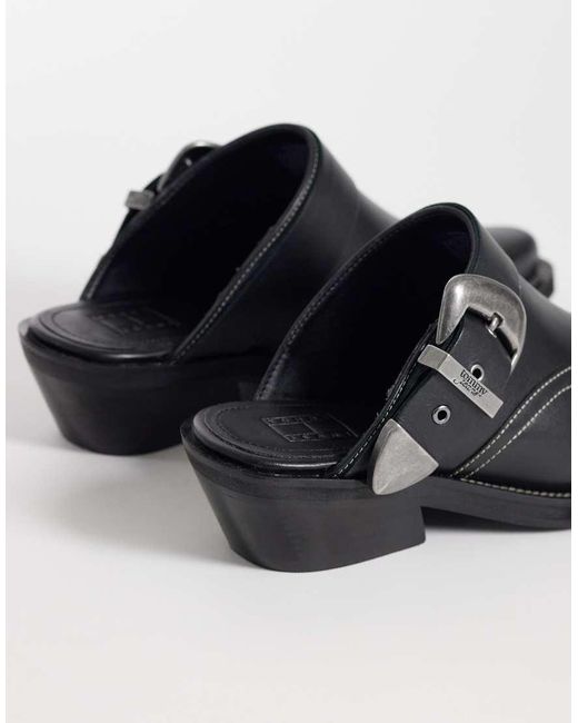 Tommy Hilfiger Black Leather Cowboy Mules