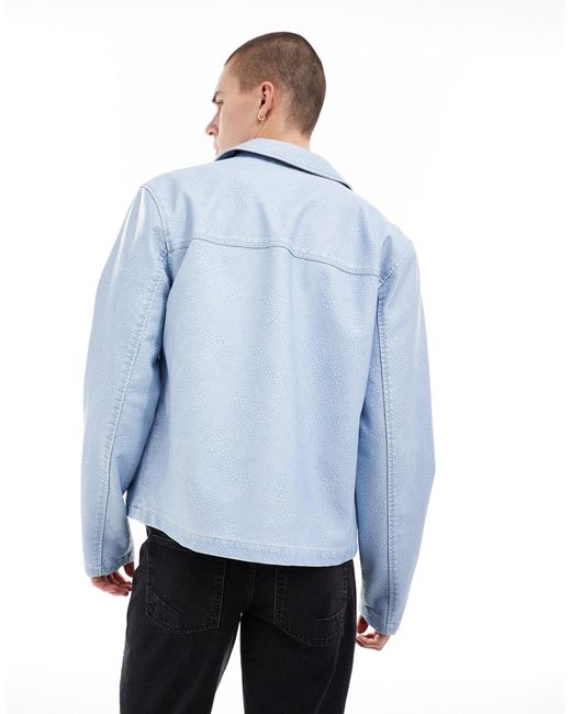 ASOS Blue Faux Leather Harrington Jacket for men