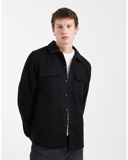 Threadbare Black Pocket Front Shacket for men