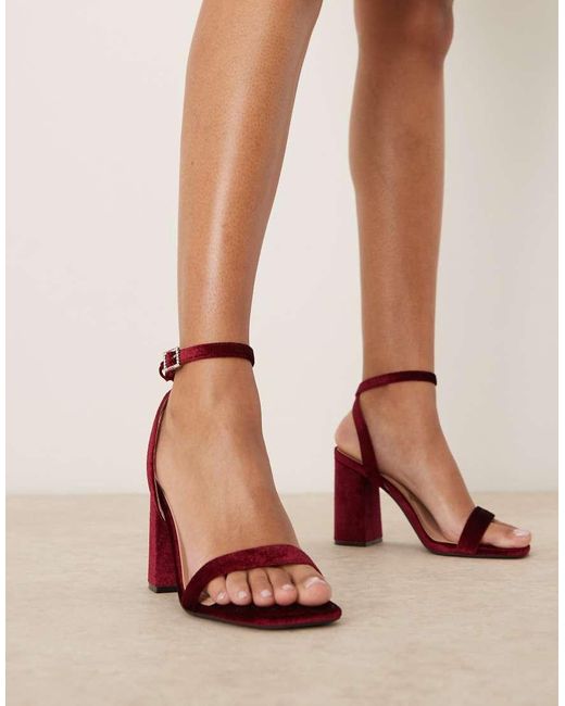 New Look Red Block Heeled Velvet Sandal