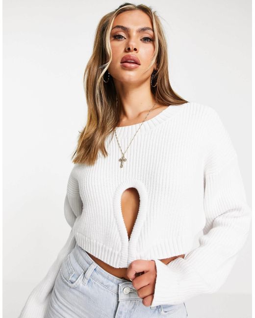 AsYou White Cropped Jumper With Cut Outs