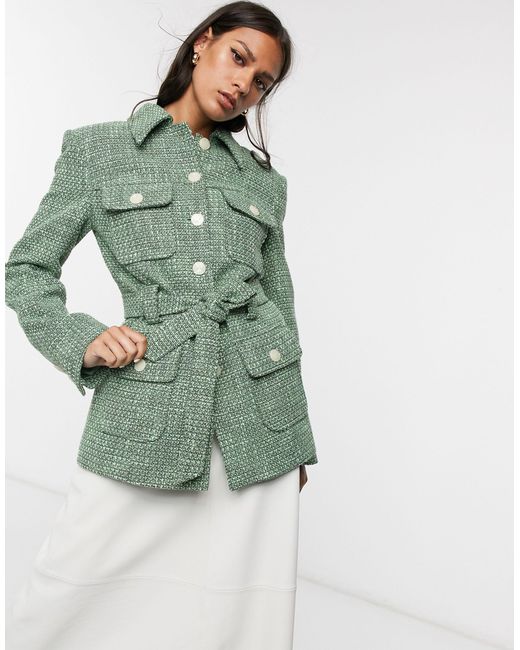 & Other Stories Tweed Pocket-detail Belted Jacket in Green | Lyst UK