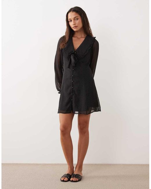 Miss Selfridge Black Button Up Mini With Collar