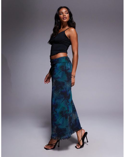 ASOS Blue Mesh Midi Skirt