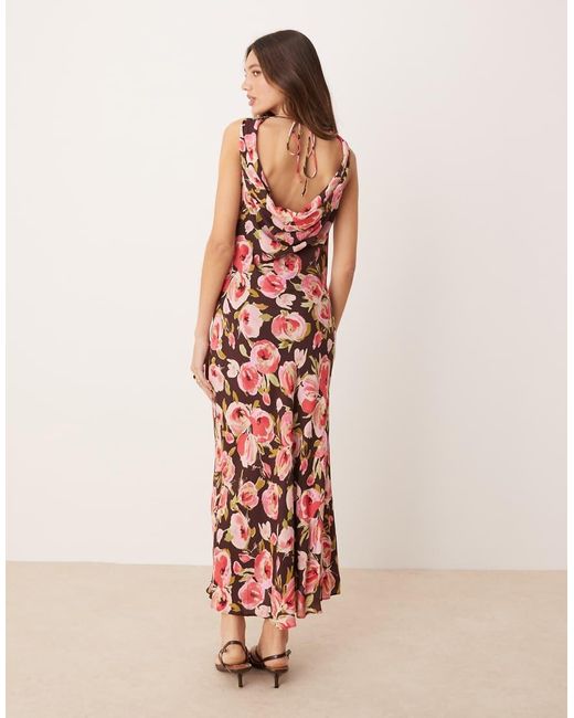 espresso brown formal dress Daphne Brown Floral Ruffle Maxi Dress main image 1