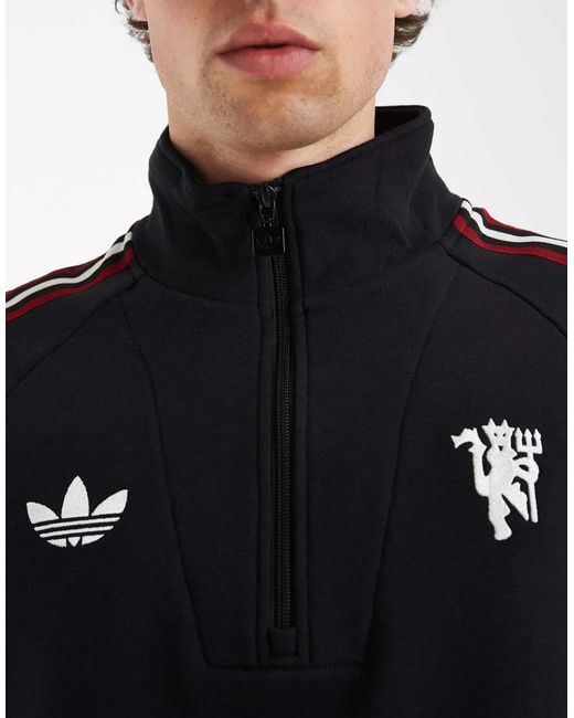 Adidas Originals Black Manchester United Originals Half Zip Top for men