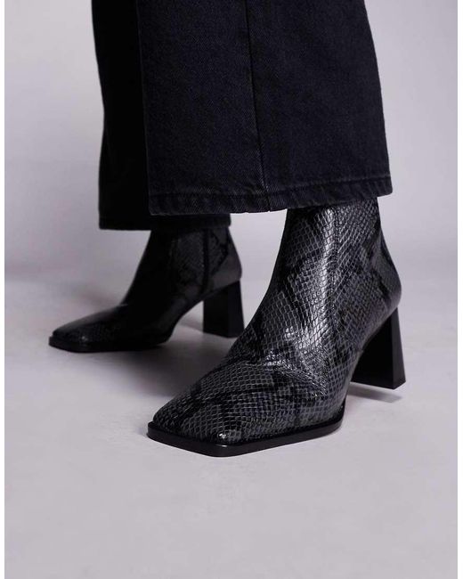 ASOS Black Ramona Leather Square Toe Heeled Ankle Boots