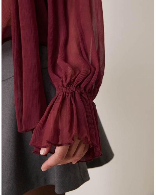 Mango Red Gathe Neck Blouse