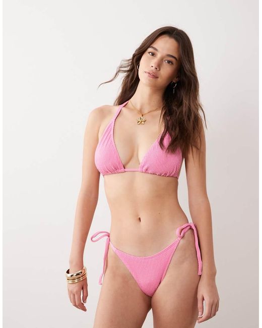 Peek & Beau Pink Crinkle Triangle Bikini Top