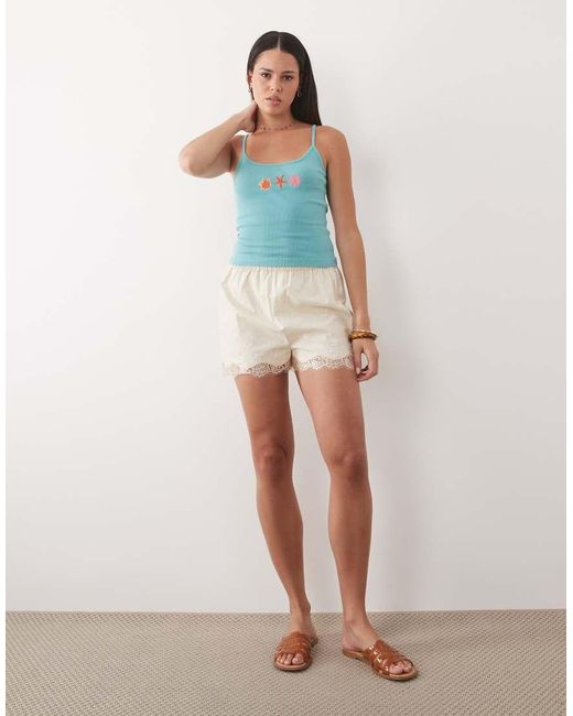 Miss Selfridge Blue Vest Top With Holiday Print