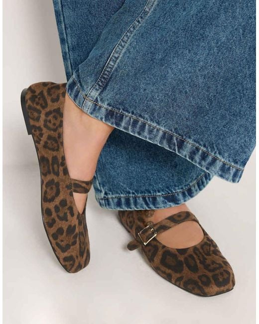Yours Clothing Brown Wide Fit Leopard Mary Jane Flats