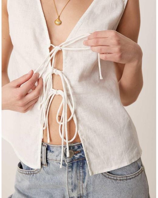 Glamorous Natural Tie Front Top