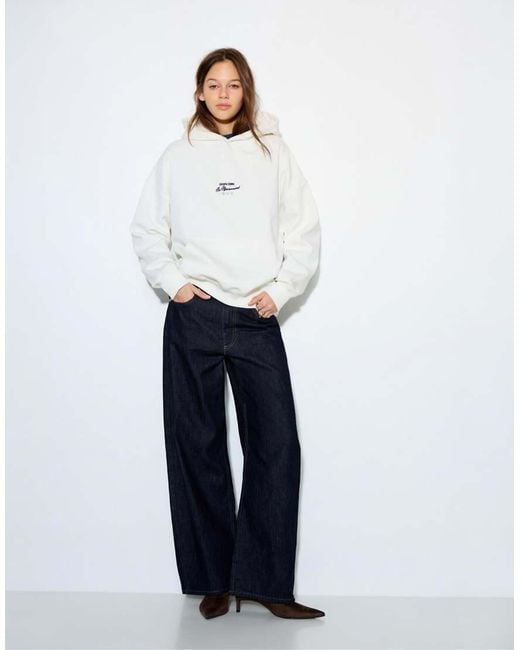 Pull&Bear White Embroidered Star Hoodie