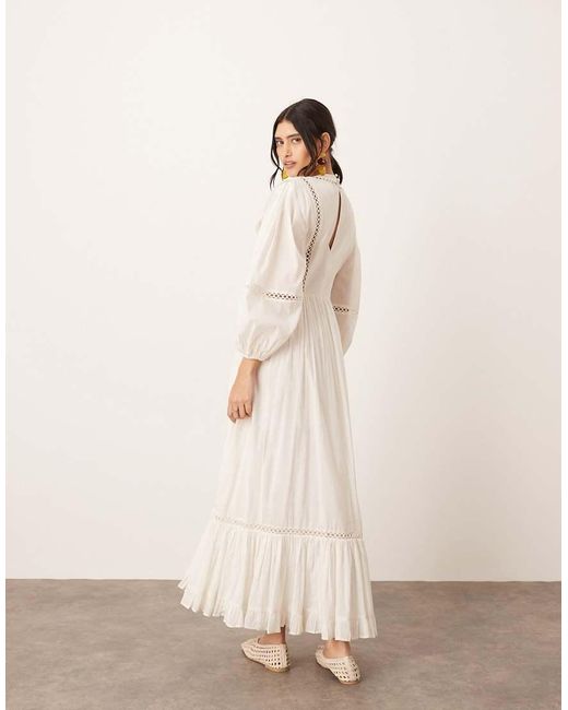 ARRANGE Katoenen Maxi Jurk Met Voile En Kanten Biezen in het Natural