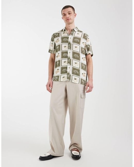 Blend Brown 100% Cotton Regular Fit Summer Patchwork Print Shirt for men