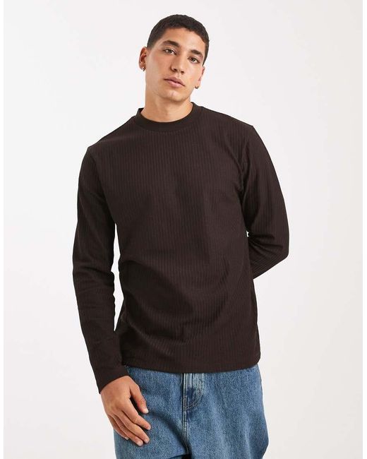 ASOS Black Crew Neck Long Sleeve T-shirt for men