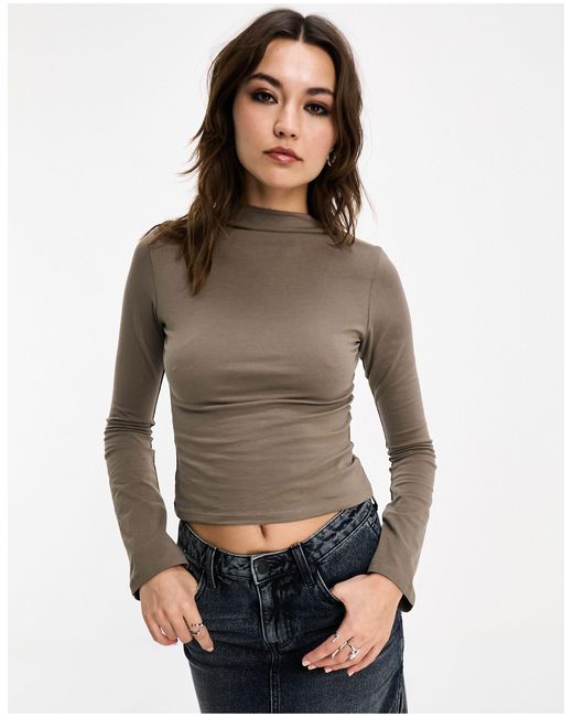 Collusion Brown Long Sleeve Mock Neck Top