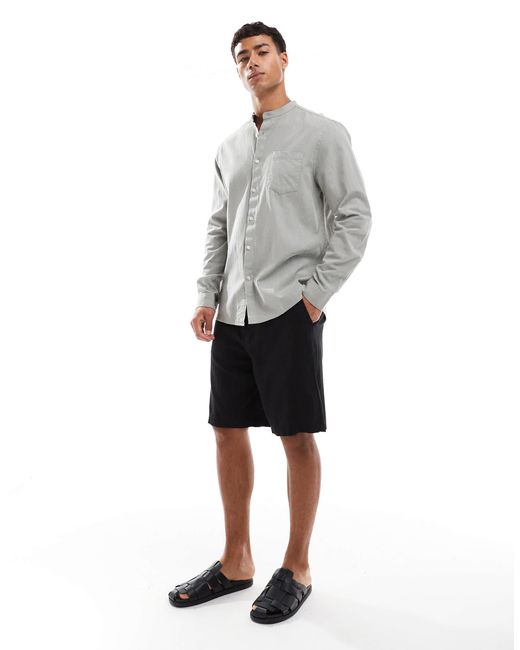 Threadbare Gray Long Sleeve Collarless Shirt for men