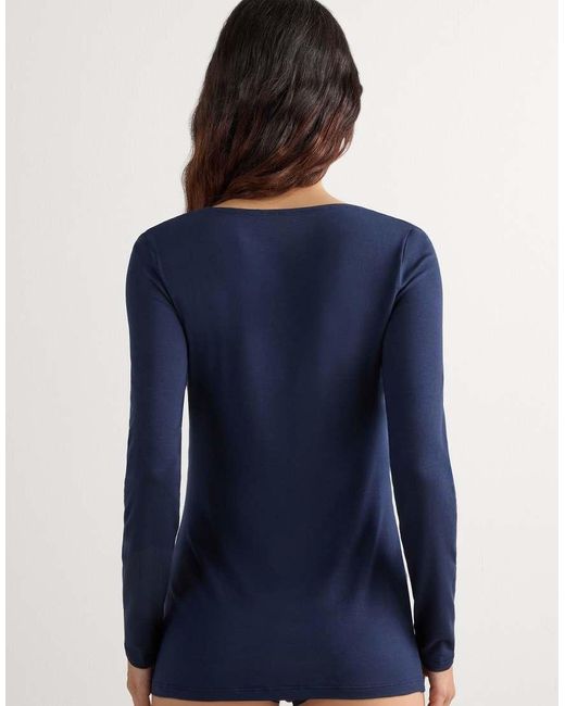 Intimissimi Blue Long-Sleeve Micromodal Scoop Neck Top