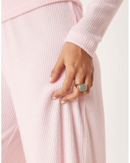 ASOS Pink Co-ord Brushed Rib Wide Leg Trouser