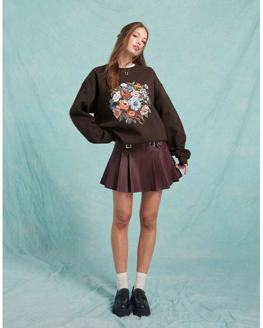 Miss Selfridge Brown Floral Print Oversized Sweatshirt