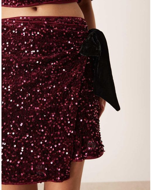 ASOS Red Velvet Sequin Wrap Mini Skirt Set