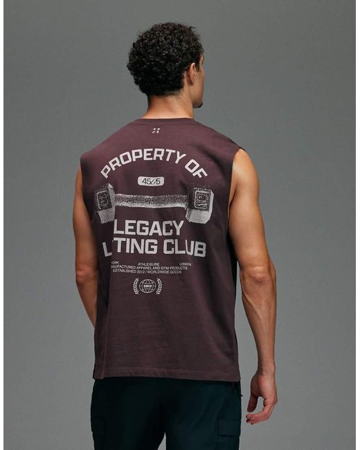 4505 Brown Cotton Oversized Pump Training Tank With Back Graphic And Quick Dry Finish for men