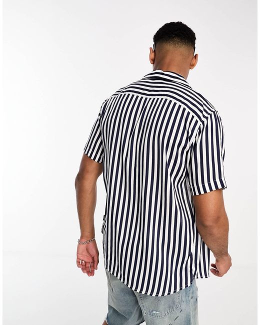 Only & Sons White Revere Collar Stripe Shirt for men